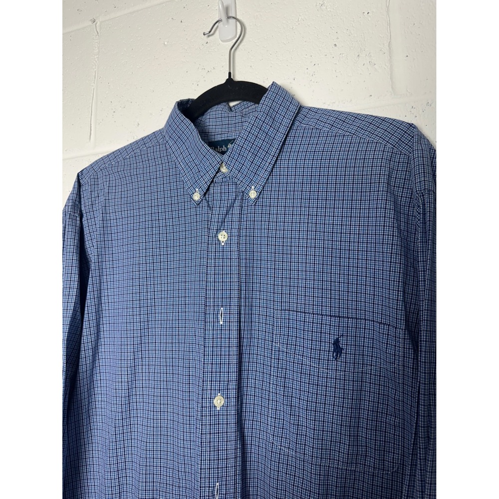Polo Ralph Lauren Blake Mens Large Blue Check Button Down Shirt Long Sleeve